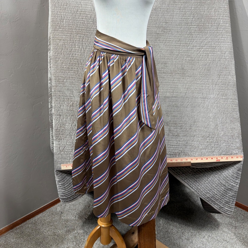 Vintage Prophecy Brown Multi-Color Striped Midi Skirt Made in USA Size 14 Retro
